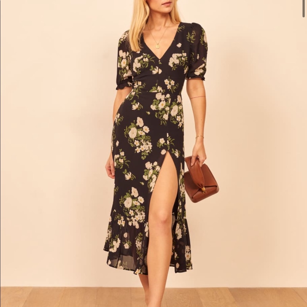 Reformation Nantes Black Flower Maxi Dress